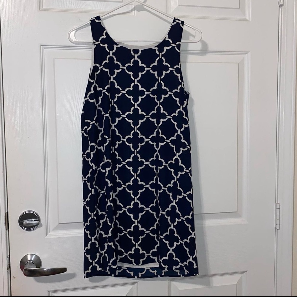 Newbury Kustom Navy and White Geometric Shift Dress